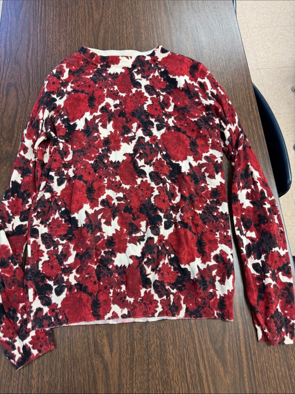 Talbots Red and Cream Floral Crewneck Sweater